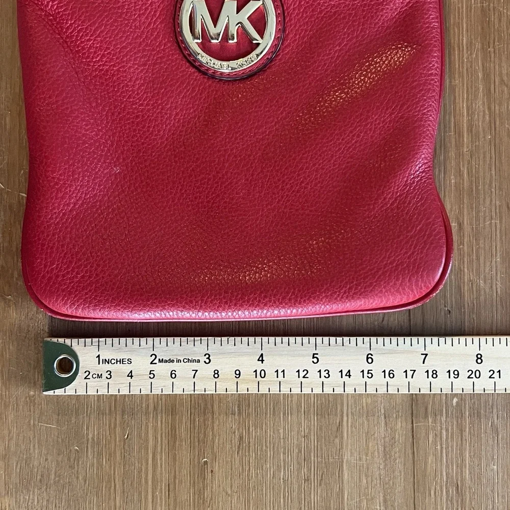 Michael Kors Red Pebbled Leather Crossbody‎ Bag MK Logo Small Purse